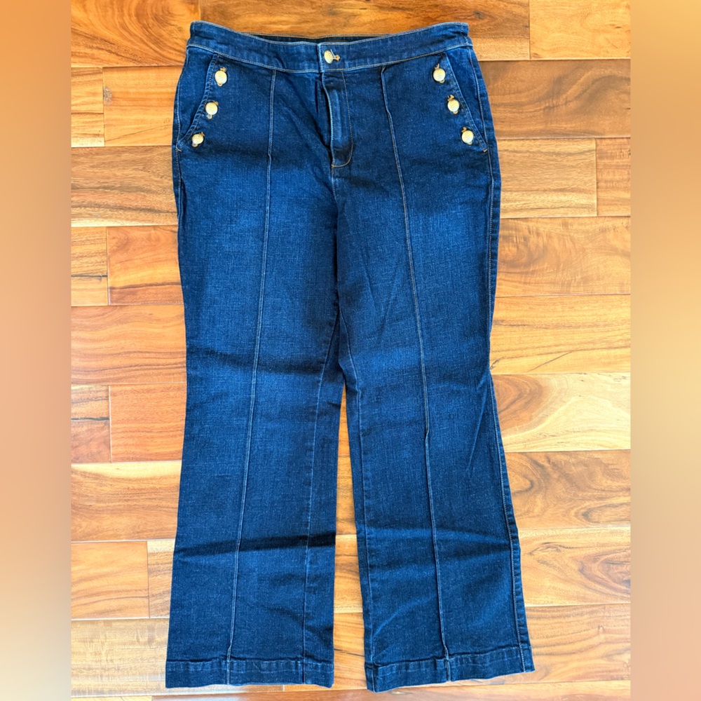 Talbots Indigo Denim Flare Jeans with Gold Buttons